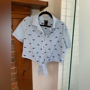 Women's Disney Her Universe Aladdin Genie Lamp jasmine Button Down shirt sz L